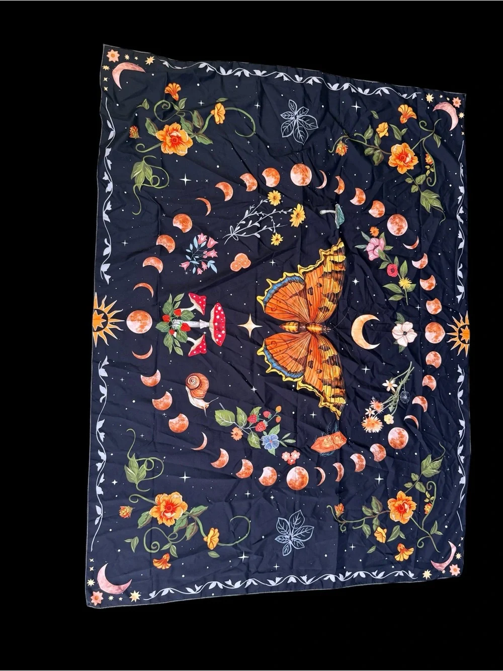 Celestial Butterfly Moon Phase Botanical Tapestry